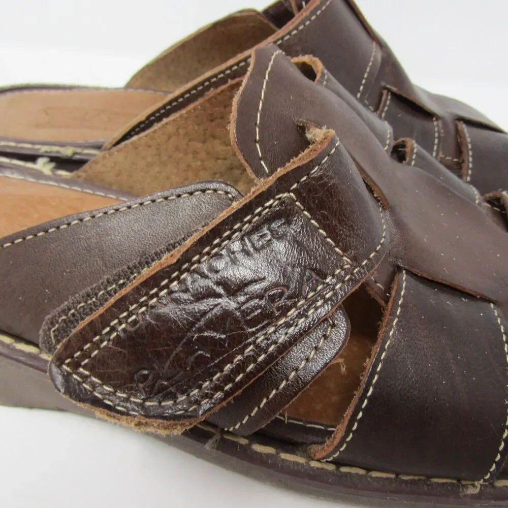 Playera Huaraches Men's Brown Leather Fisherman Sandals US 8.5 Hook & Loop Mules